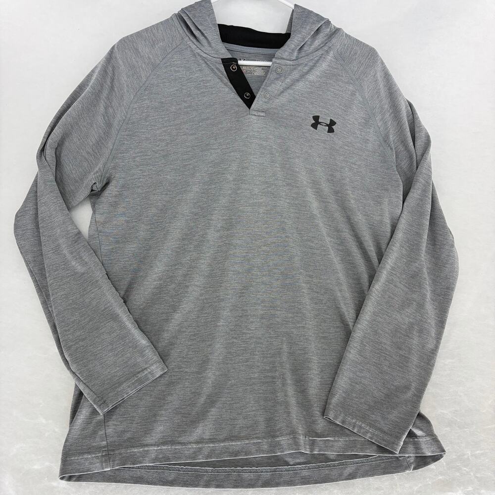 Under Armour HeatGear Loose Hooded Snap Henley Long Sleeve Gray Sz Medium